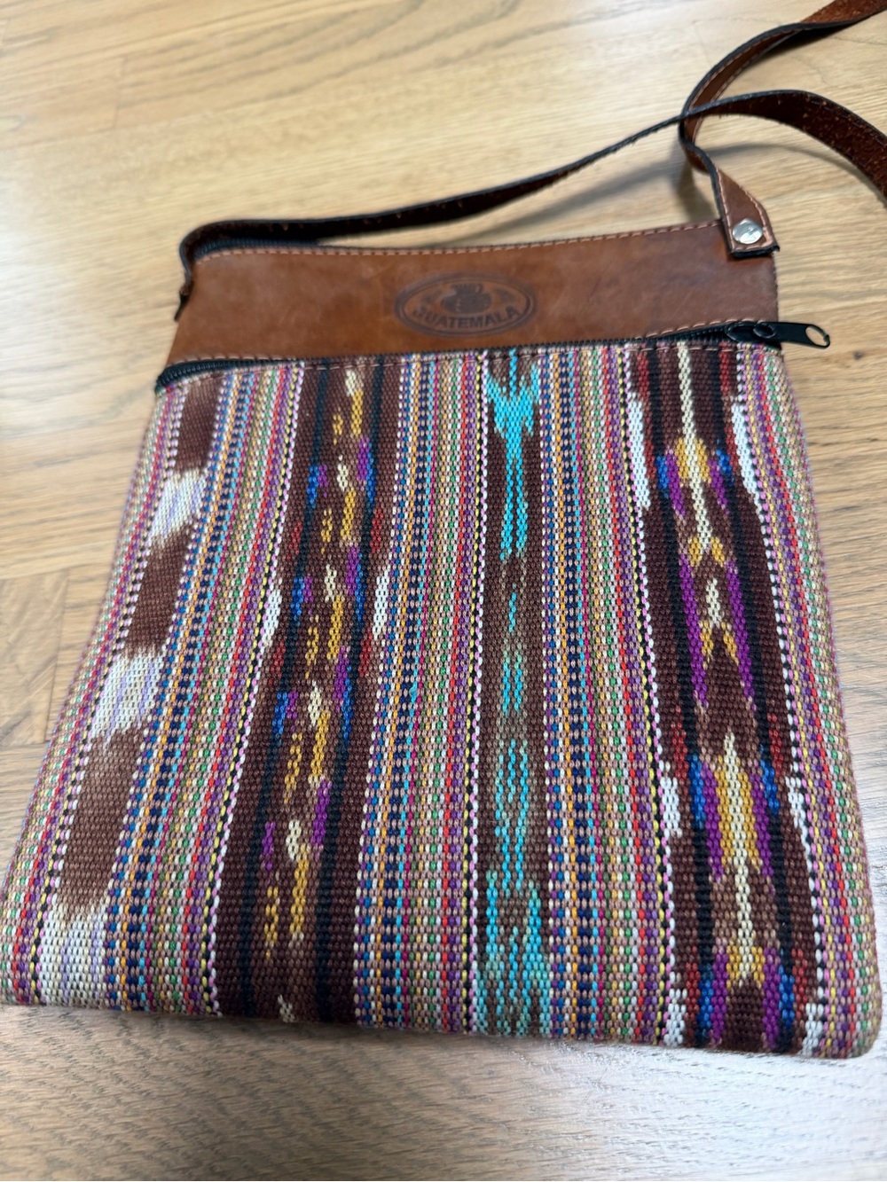 Guatemala Artisan Brown Woven Crossbody Bag - Leather Trim